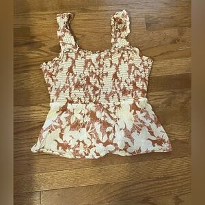 Old Navy Brown and Orange Smocked Ruffled Tank Top